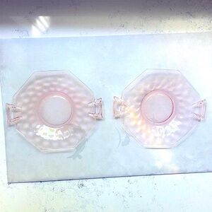 Pink Flamingo Depression Glass Cheese Plates Made by Heisey Matching Pair of 2